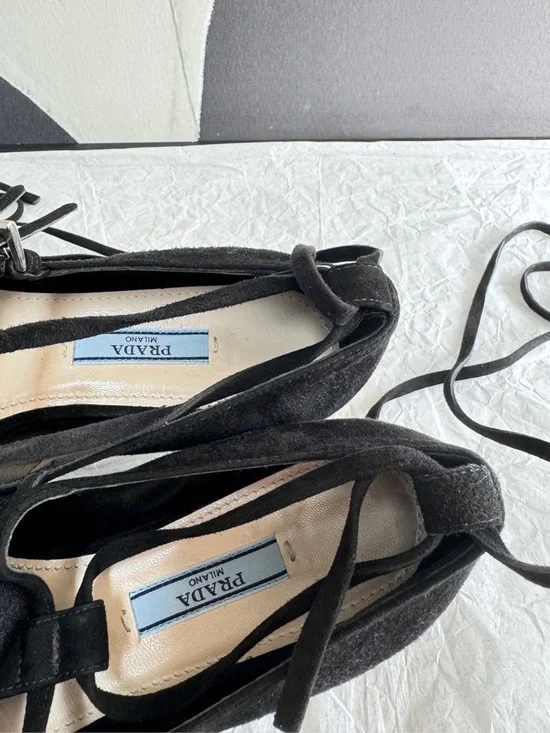 Prada | Suede Pointed Toe Lace-Up Flats Size 6 | Mint Condition | EU36 US6 - Picture 9 of 9